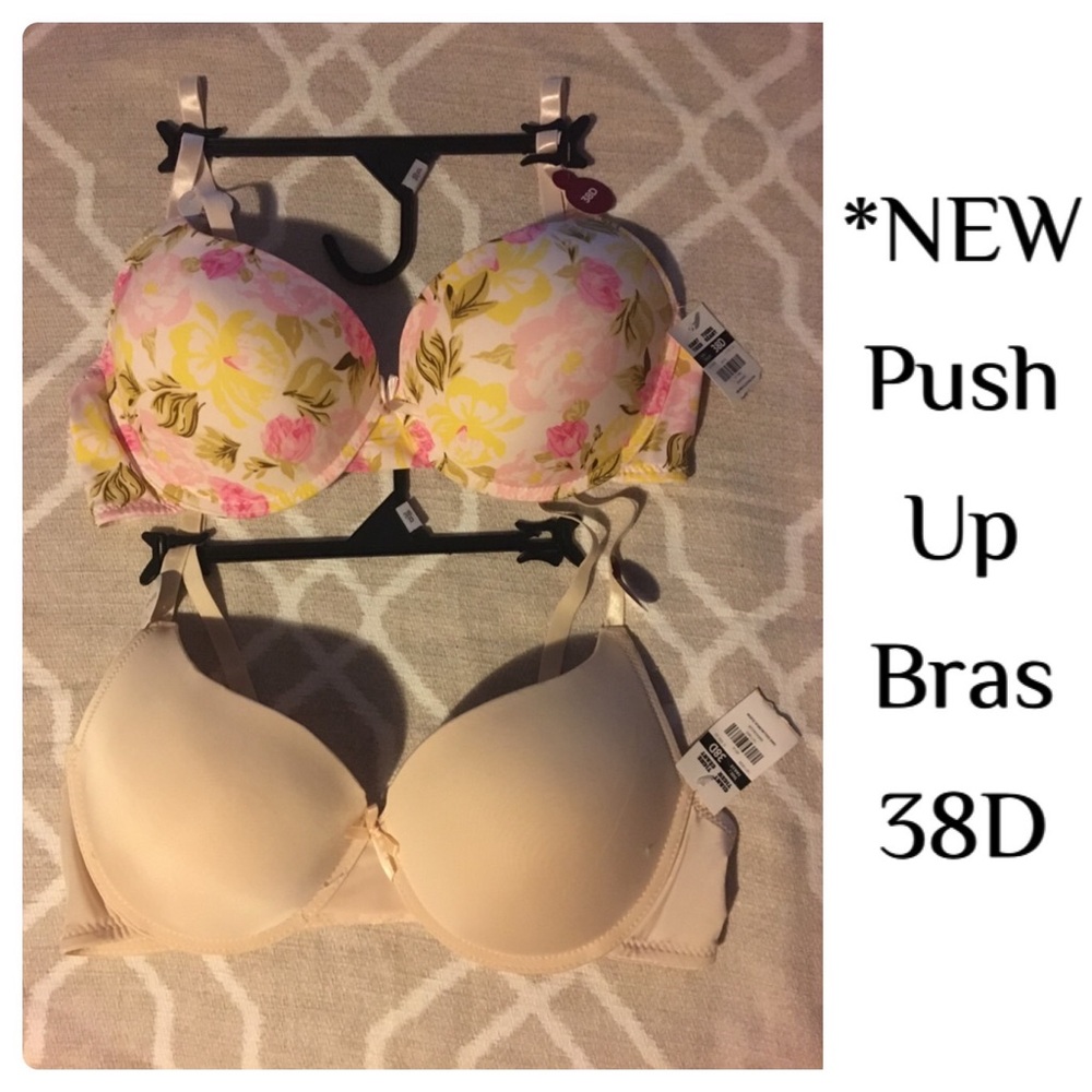 2 NEW Floral and Nude Push Up Bras - 38D